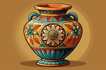 vector of An antique vase that has a beautiful design and inlay on the vase...simple background and contrasting color of the vase.