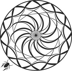 Intricate Circular Web Design Featuring Curving Lines and a Spider Silhouette Creating a Delicate and Mysterious Aesthetic