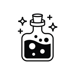 Magical potion bottle with cork and sparkling magical effects illustration