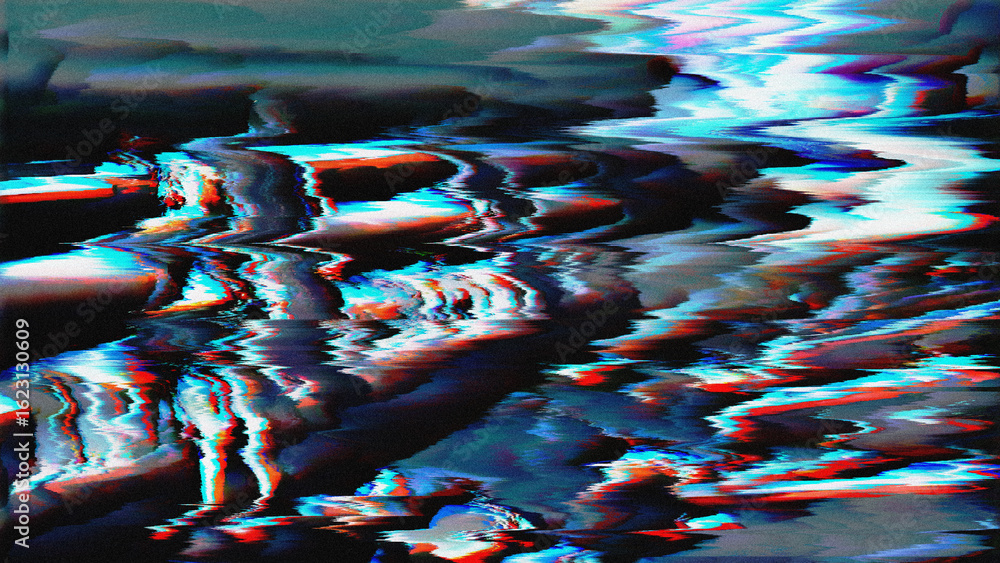 Poster vhs distorted screen glitch wallpaper background. glitch abstract background with digital neon inter