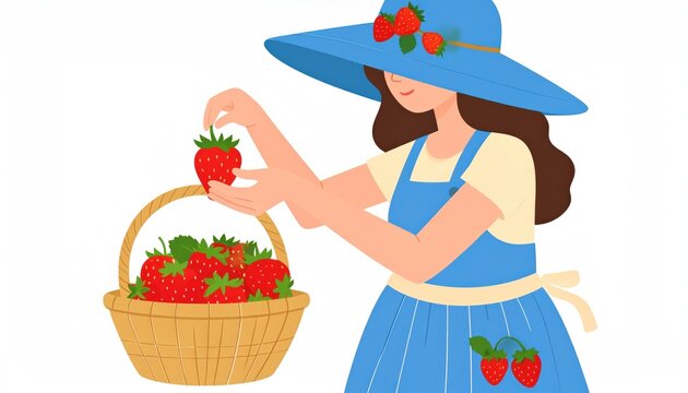 Girl picking strawberries - Powered by Adobe