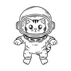 illustration art hand drawn cute cat wearing astrnout fit line art for color book character design