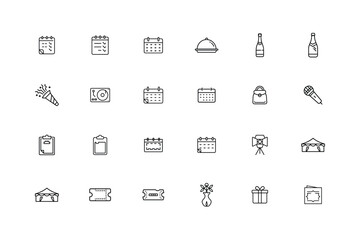Collection outline icons for event planning celebration calendar checklist