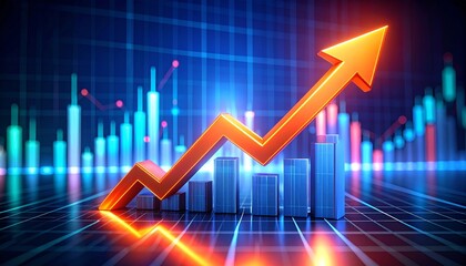 A dynamic graph shows an upward trend with vibrant colors, symbolizing growth and success in a business or financial context.