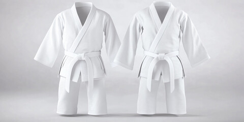 Quality white martial arts gi displayed in front of neutral backdrop Generative AI