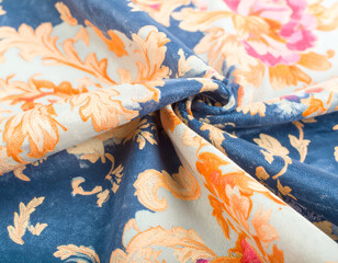 Blue Orange and Pink Floral Fabric Texture