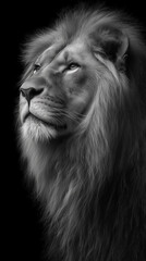 Fototapeta premium The powerful of lion looking up , black and white photo.