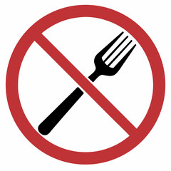 Symbolic Yom Kippur icon of no eating within red circle, Yom Kippur fast with fork in prohibited sign. No eating for religious observance, symbolic fork forbidden,