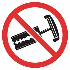 No shaving sign displayed prominently, featuring crossed out razor and blade. The red circle around shaving indicates prohibition and restriction, enforcing ritual rules.