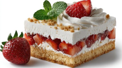 Strawberry shortcake features luscious layers of cream, strawberries, and cake, perfect for dessert lovers seeking sweetness