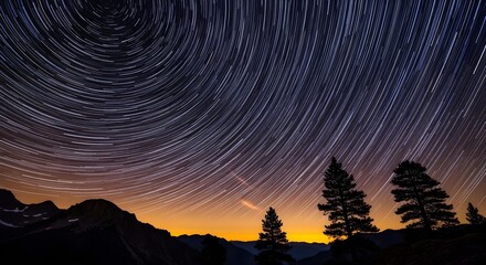A time lapse of star trails swirling above a remote cabin in the wilderness