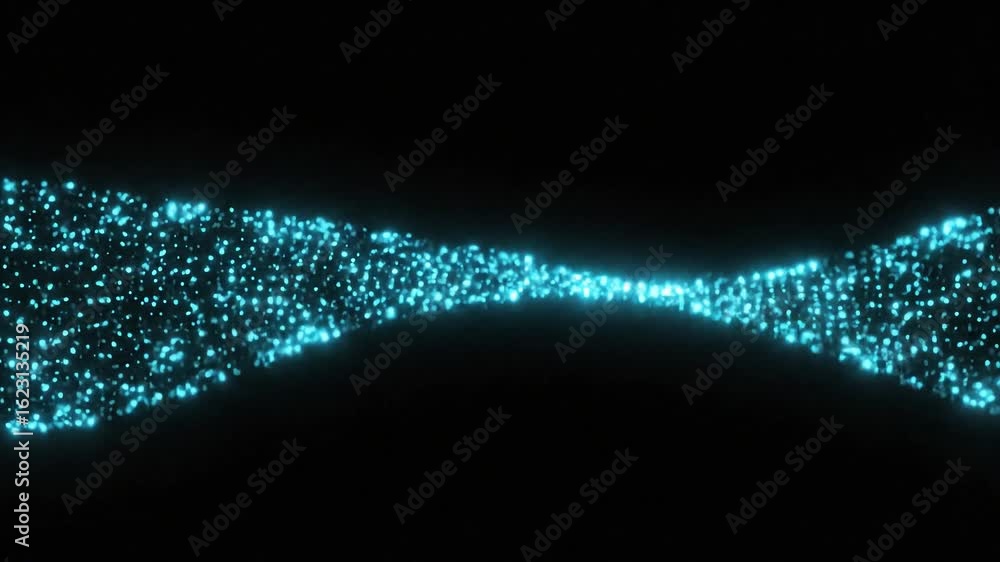 Aufkleber abstract glowing blue particle wave flowing across black background digital data stream visualizatio