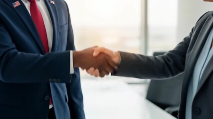 Dynamic Handshake Between American and Canadian Diplomats Sealing a Successful International Partnership. - Powered by Adobe