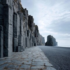Basalt Columns and Black Pebble Beach, Iceland