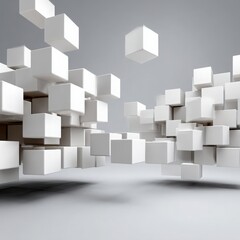 Floating White Cubes on Gray Background
