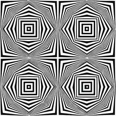 Hypnotic Optical Illusion of Four Geometric Patterns Creates a Mesmerizing Effect with Contrasting Black and White Lines