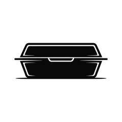 Simple black silhouette of a closed takeout food container on a white background