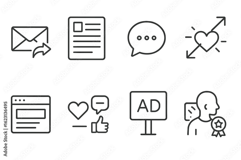 Poster communication and feedback icon set. minimalist line collection for digital interfaces