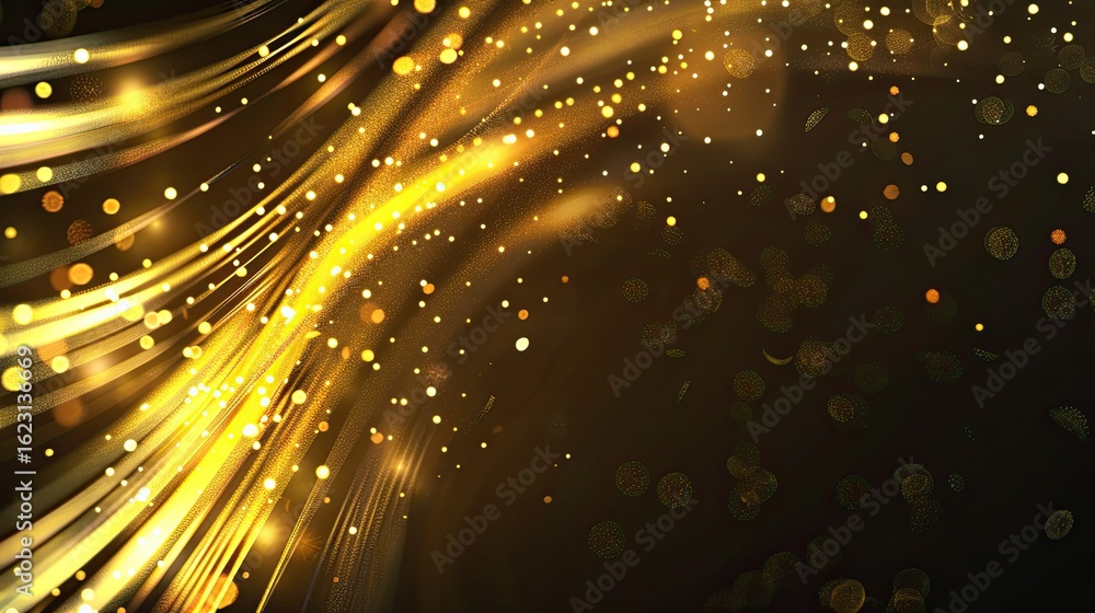Poster a shimmering abstract background with golden streaks and sparkling particles.