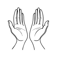 Two outstretched praying hands show supplication, religious observance. Praying hands represent devotion, seeking forgiveness and introspection during solemn holiday.