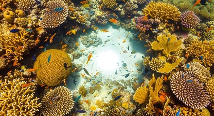 Overhead view of a coral reef pattern visible