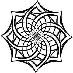Elegant Geometric Design A Swirling Black and White Star Pattern with Intricate Interwoven Arcs Creating a Captivating Visual Display