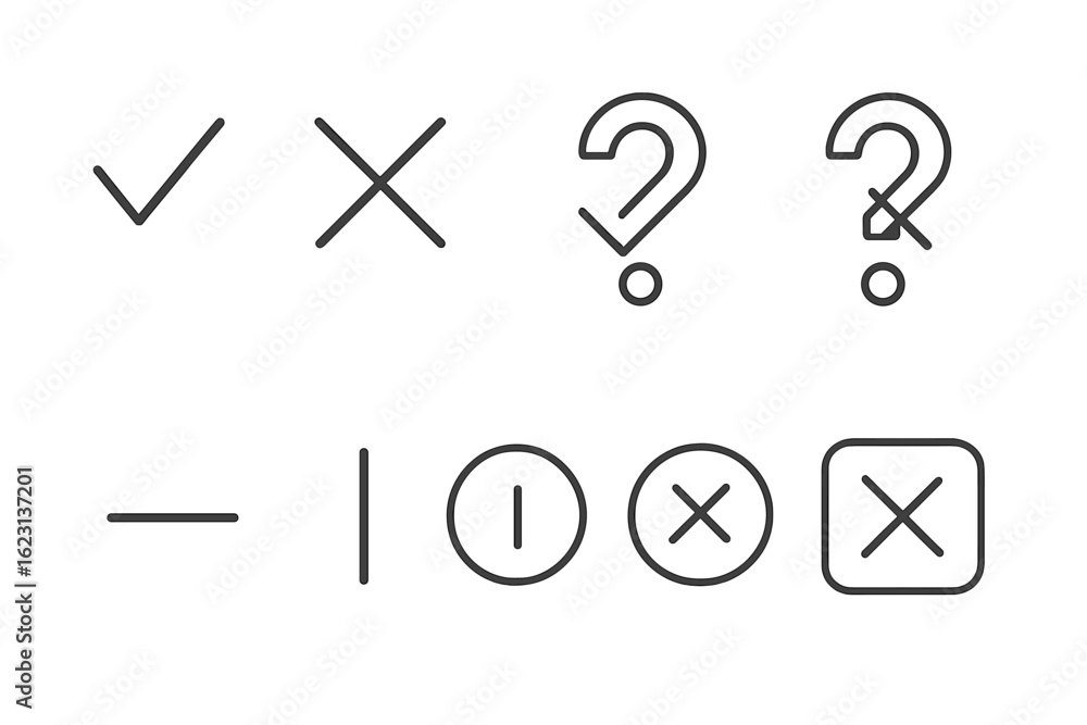 Poster check, cross outline icon set. confirmation and error symbols line style graphics