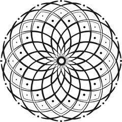 Geometric Harmony A Symmetrical Mandala Design with Circular Arcs and Dot Accents a Visually Appealing Black and White Pattern