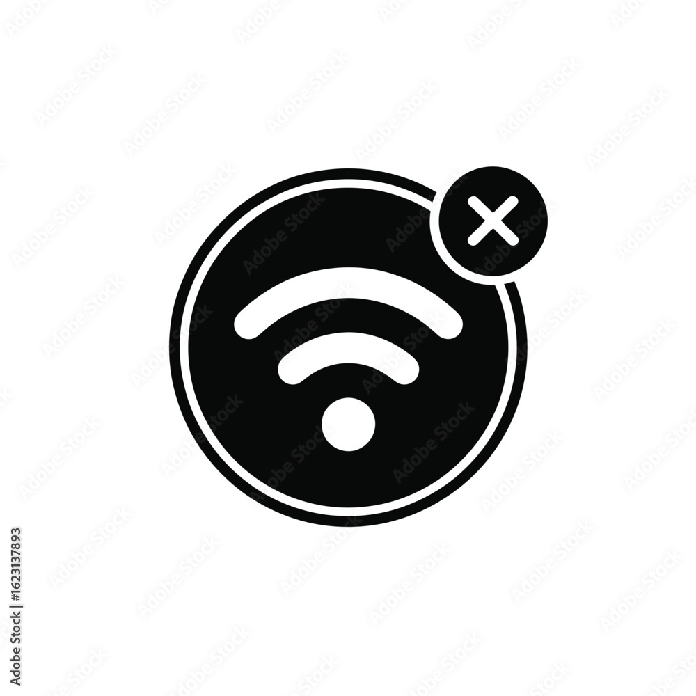 Poster black wi fi symbol with a red cross indicating no internet connection or signal loss