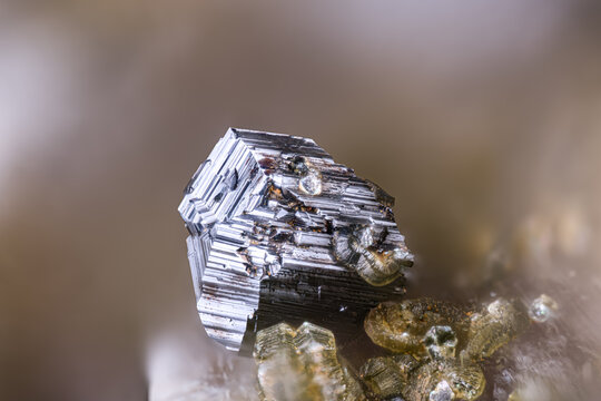 Rutile with green Clinochlore on Adularia. Specimen from Gro&szlig;e Flei&szlig; valley, Austria. Micro photography extreme close-up. microscope mineral crystal photography for Scientific use. 
