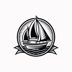 sailboat monochrome engraving emblem