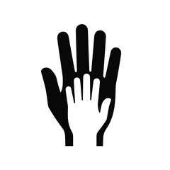 Symbolic image of a large hand embracing a smaller hand representing support and care