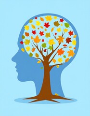 Profile head with autumnal tree