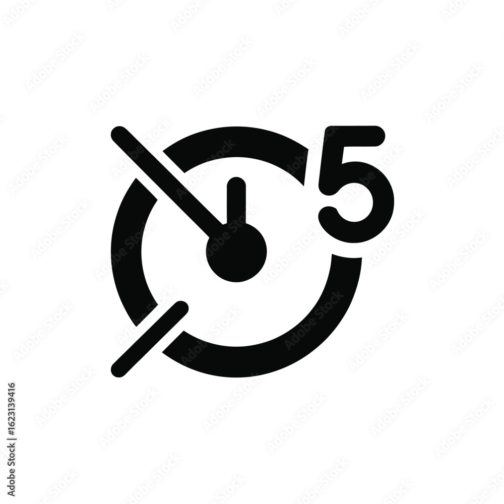 Poster simple black icon of a clock with the number five