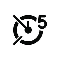 Simple black icon of a clock with the number five