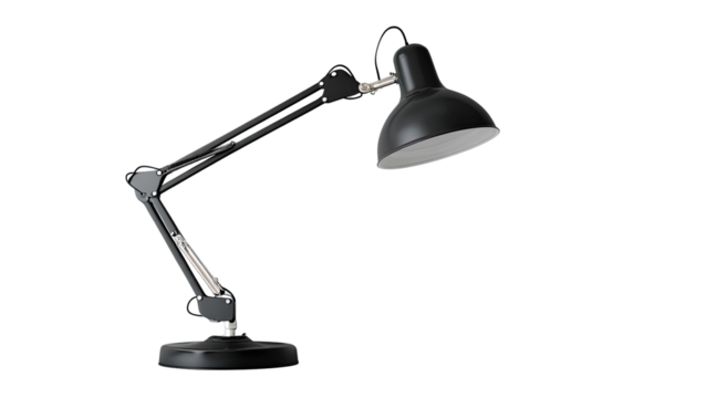 Black adjustable desk lamp, angled