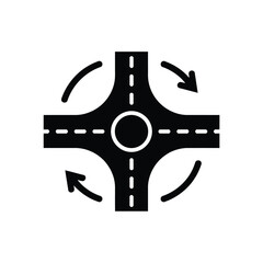 Modern traffic roundabout intersection with directional arrows for traffic flow