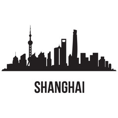Obraz premium Shanghai skyline horizontal banner. Shanghai City, China. Vector template for your design. Vector black silhouette. with white background