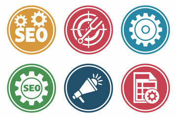 Collection of seo and digital marketing icons isolated on white background