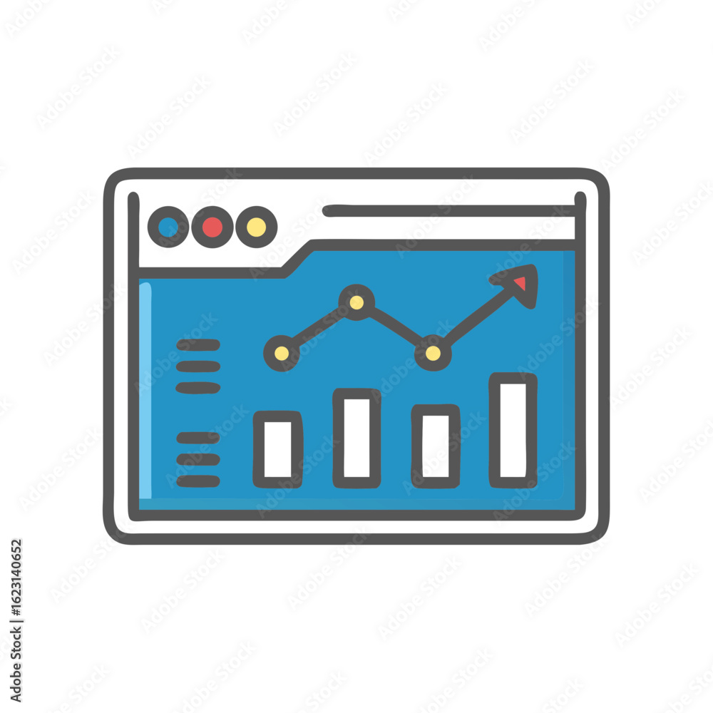 Aufkleber illustration of an analytics dashboard with colorful graphics on a white background
