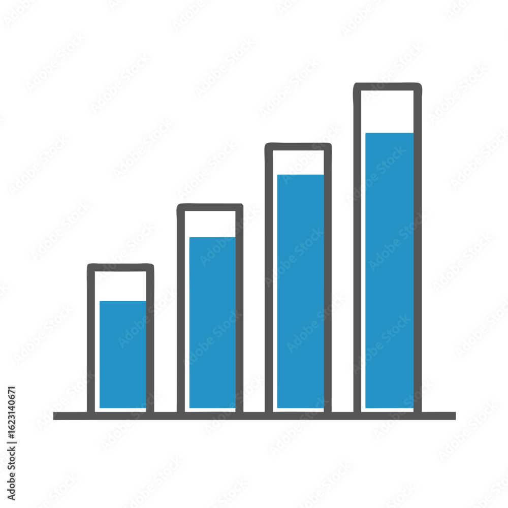 Poster bar chart icon depicting data visualization with blue bars on a white background