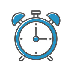Stylized alarm clock icon with blue accents on a white background for graphic design