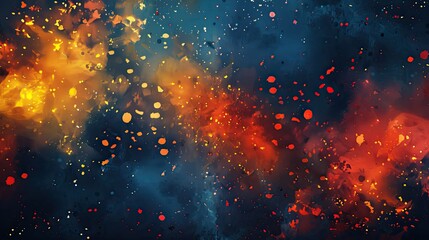 A vibrant cosmic background featuring swirling colors and bright specks resembling stars.