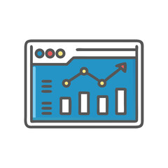 Illustration of an analytics dashboard with colorful graphics on a white background