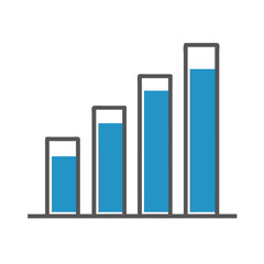 Bar chart icon depicting data visualization with blue bars on a white background