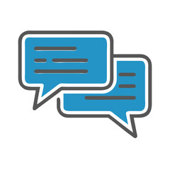 Chat bubble icon representing messaging and communication in blue on a white background