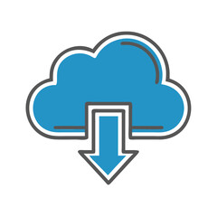 Cloud download icon symbolizing cloud storage and data transfer in blue on a white background