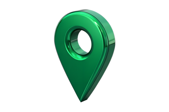 Photo of green location pin isolated on transparent background