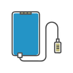Icon of a portable device with a connector representing technology and charging on a white background