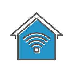 House with Wi-Fi symbol in a modern design, bright colors, minimalist style